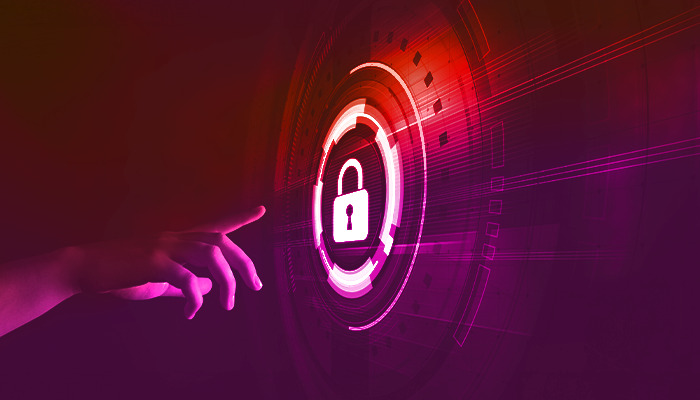 human hand pointing to a digital lock icon