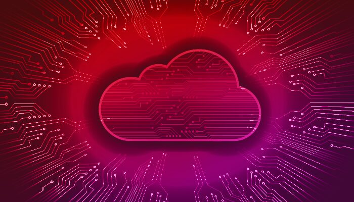 abstract cloud on a background covered in abstract motherboard traces