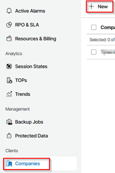 Vspc Portal Showing The Companies Page With The New Button Highlighted At The Top