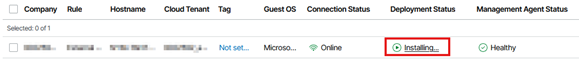 Veeam Service Provider Console Computer List Showing The Deployment Status Column With The Status Set To Installing, Indicating That The Backup Agent Installation Is Currently In Progress.