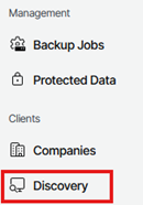 Veeam Service Provider Console Left Navigation Menu Showing The Discovery Option Highlighted Under The Clients Section.